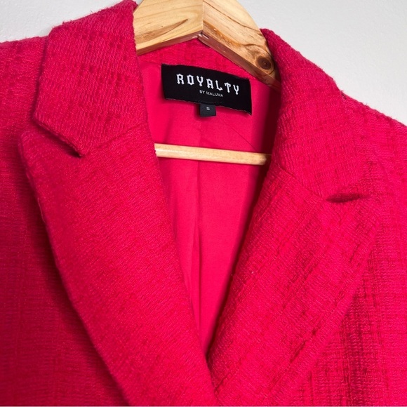 Royalty by Maluma cropped  tweed pink red short sleeve blazer S #4 - Picture 4 of 7